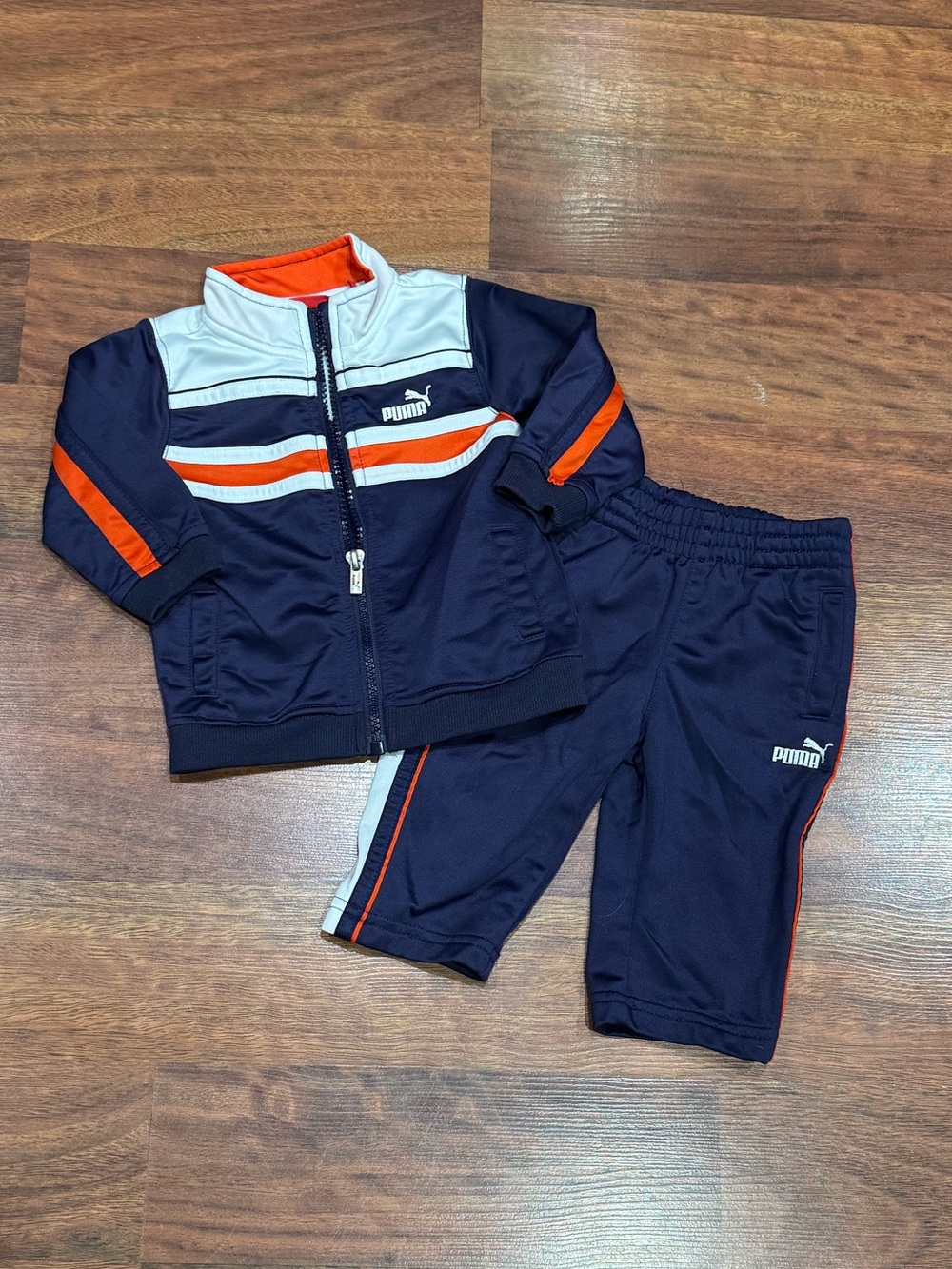 Puma - Navy Blue & Orange Kids Track Jacket and Pants Set